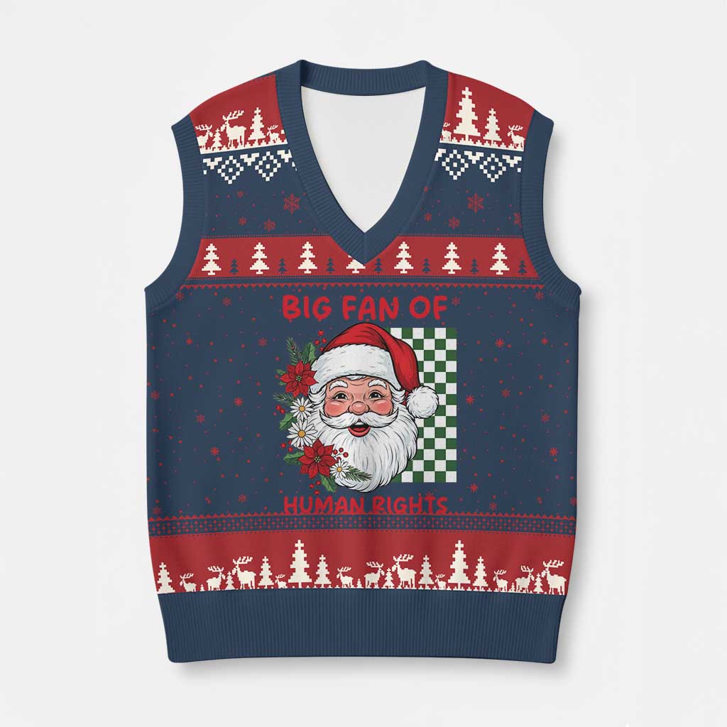 Xmas Cute Santa Big Fan Of Human Rights Gift V-Neck Knit Sweater Vest - Wonder Print Shop