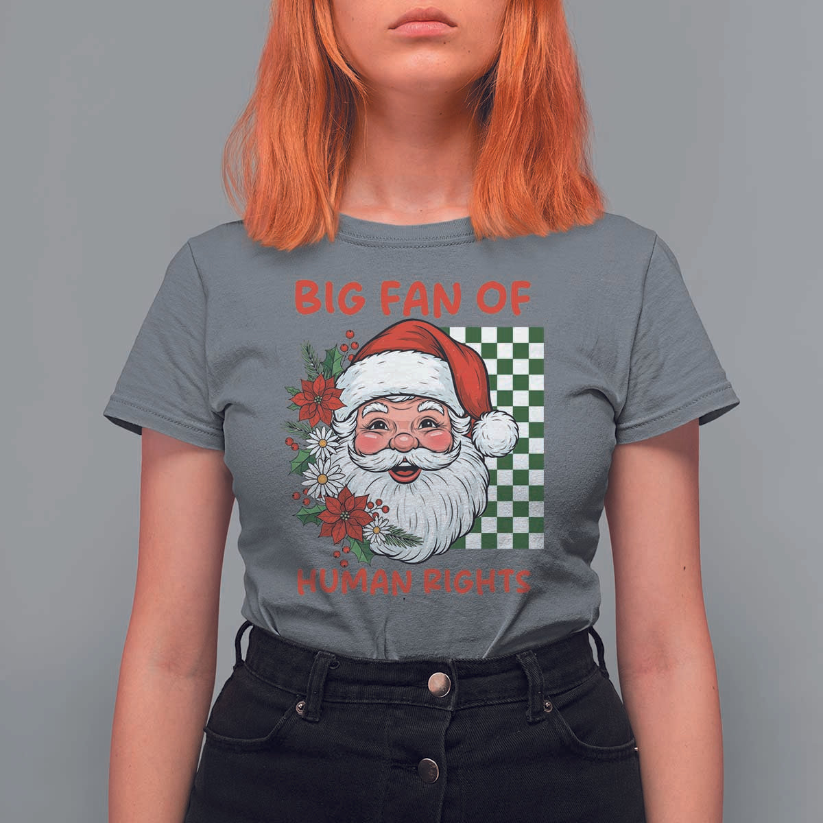 Christmas Cute Santa Big Fan Of Human Rights Gift T Shirt For Women - Wonder Print Shop