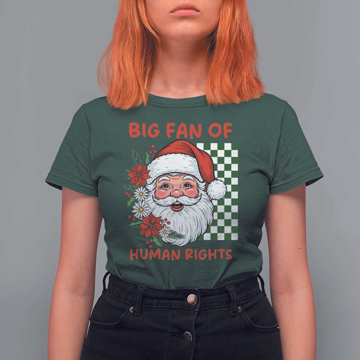 Christmas Cute Santa Big Fan Of Human Rights Gift T Shirt For Women - Wonder Print Shop