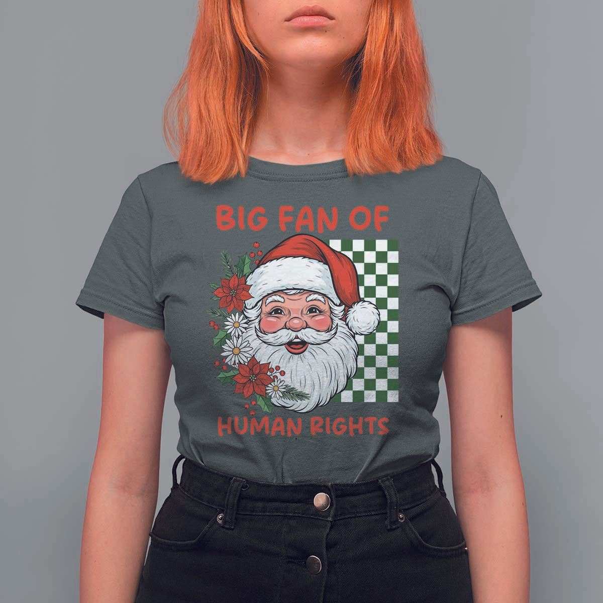 Christmas Cute Santa Big Fan Of Human Rights Gift T Shirt For Women - Wonder Print Shop