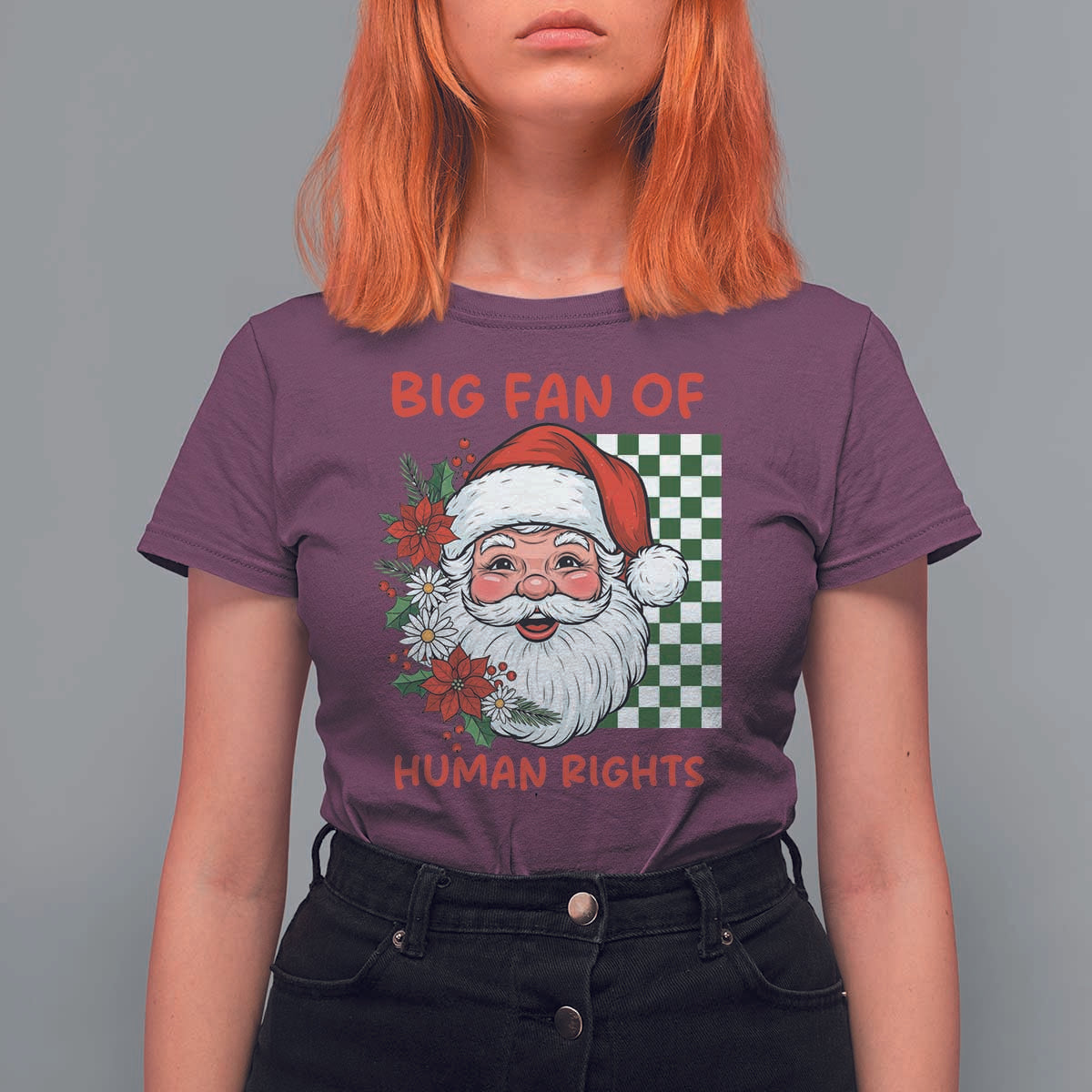 Christmas Cute Santa Big Fan Of Human Rights Gift T Shirt For Women - Wonder Print Shop