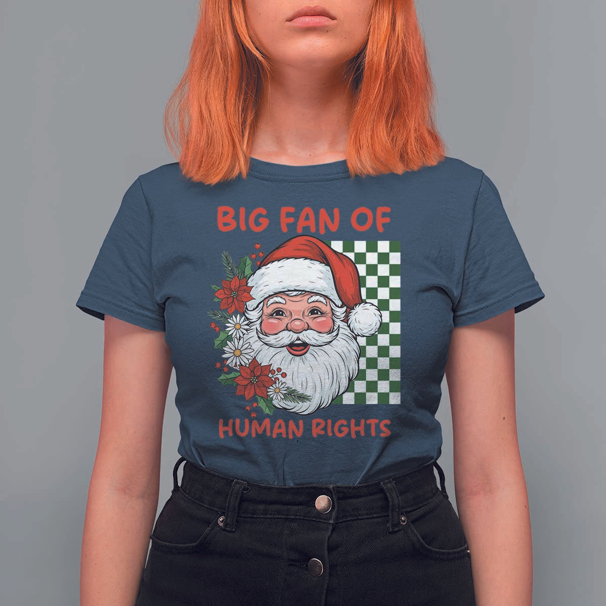 Christmas Cute Santa Big Fan Of Human Rights Gift T Shirt For Women - Wonder Print Shop