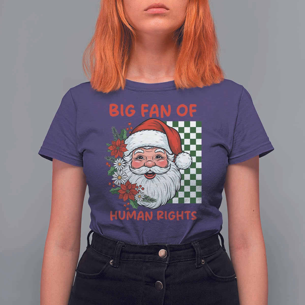 Christmas Cute Santa Big Fan Of Human Rights Gift T Shirt For Women - Wonder Print Shop