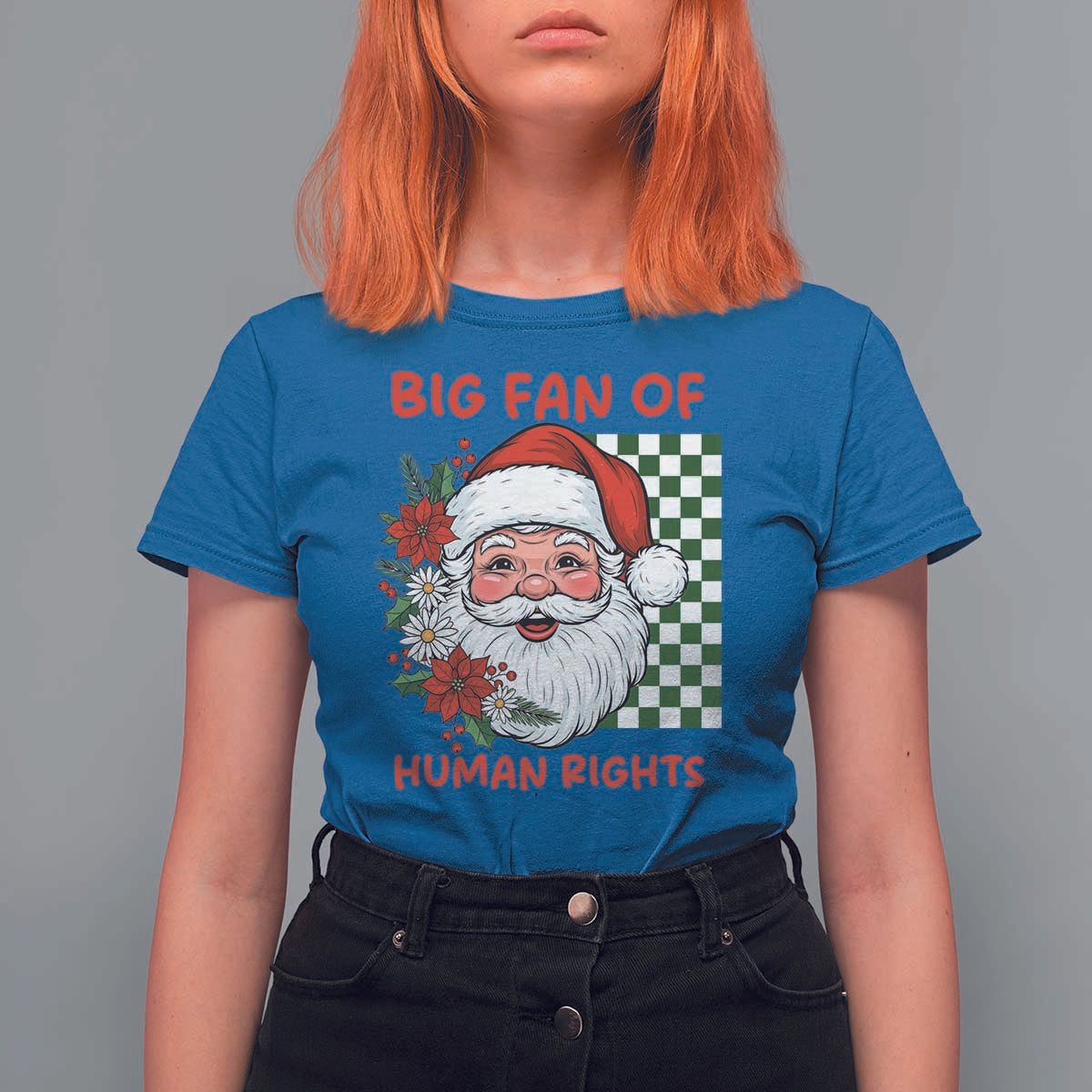 Christmas Cute Santa Big Fan Of Human Rights Gift T Shirt For Women - Wonder Print Shop