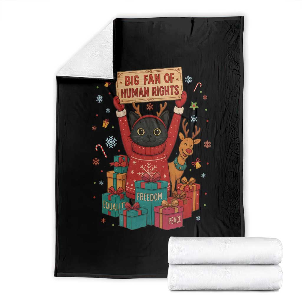 Cute Santa Cat Big Fan Of Human Rights Throw Blanket Christmas Supporters - Wonder Print Shop