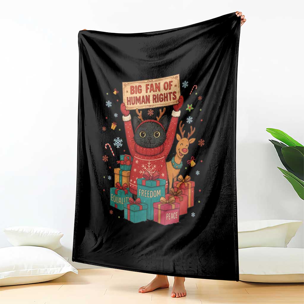 Cute Santa Cat Big Fan Of Human Rights Throw Blanket Christmas Supporters - Wonder Print Shop