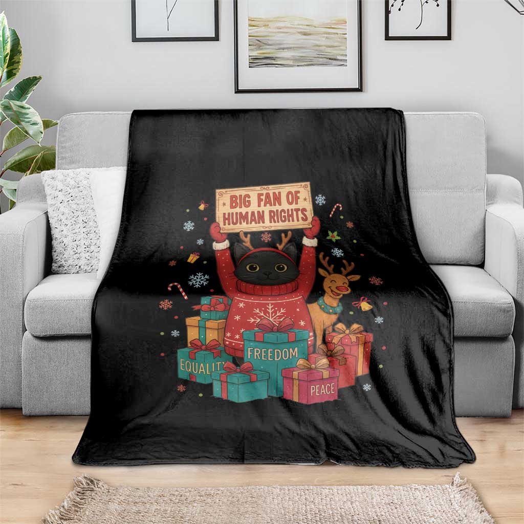 Cute Santa Cat Big Fan Of Human Rights Throw Blanket Christmas Supporters - Wonder Print Shop