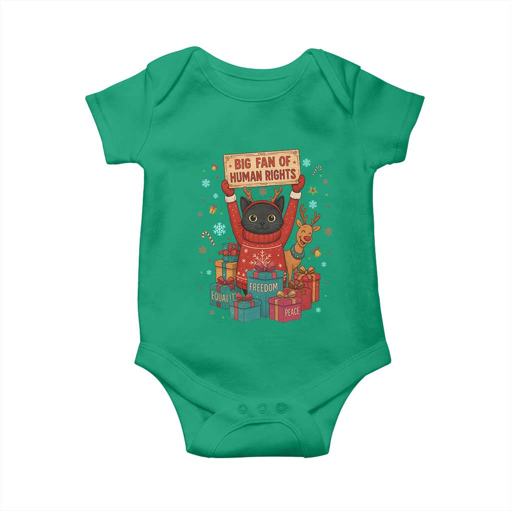 Cute Santa Cat Big Fan Of Human Rights Baby Onesie Christmas Supporters - Wonder Print Shop
