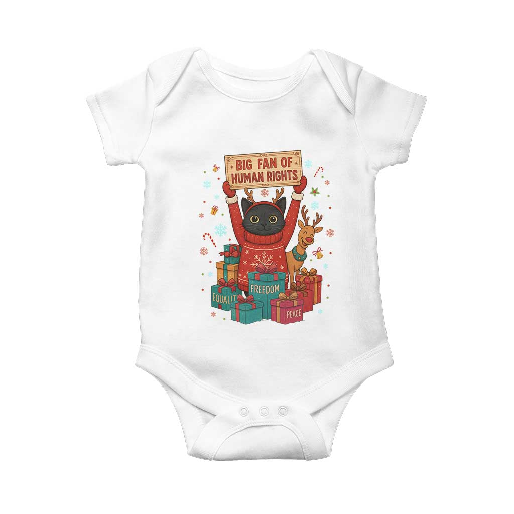Cute Santa Cat Big Fan Of Human Rights Baby Onesie Christmas Supporters - Wonder Print Shop