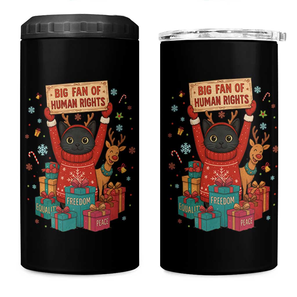 Cute Santa Cat Big Fan Of Human Rights 4 in 1 Can Cooler Tumbler Christmas Supporters - Wonder Print Shop