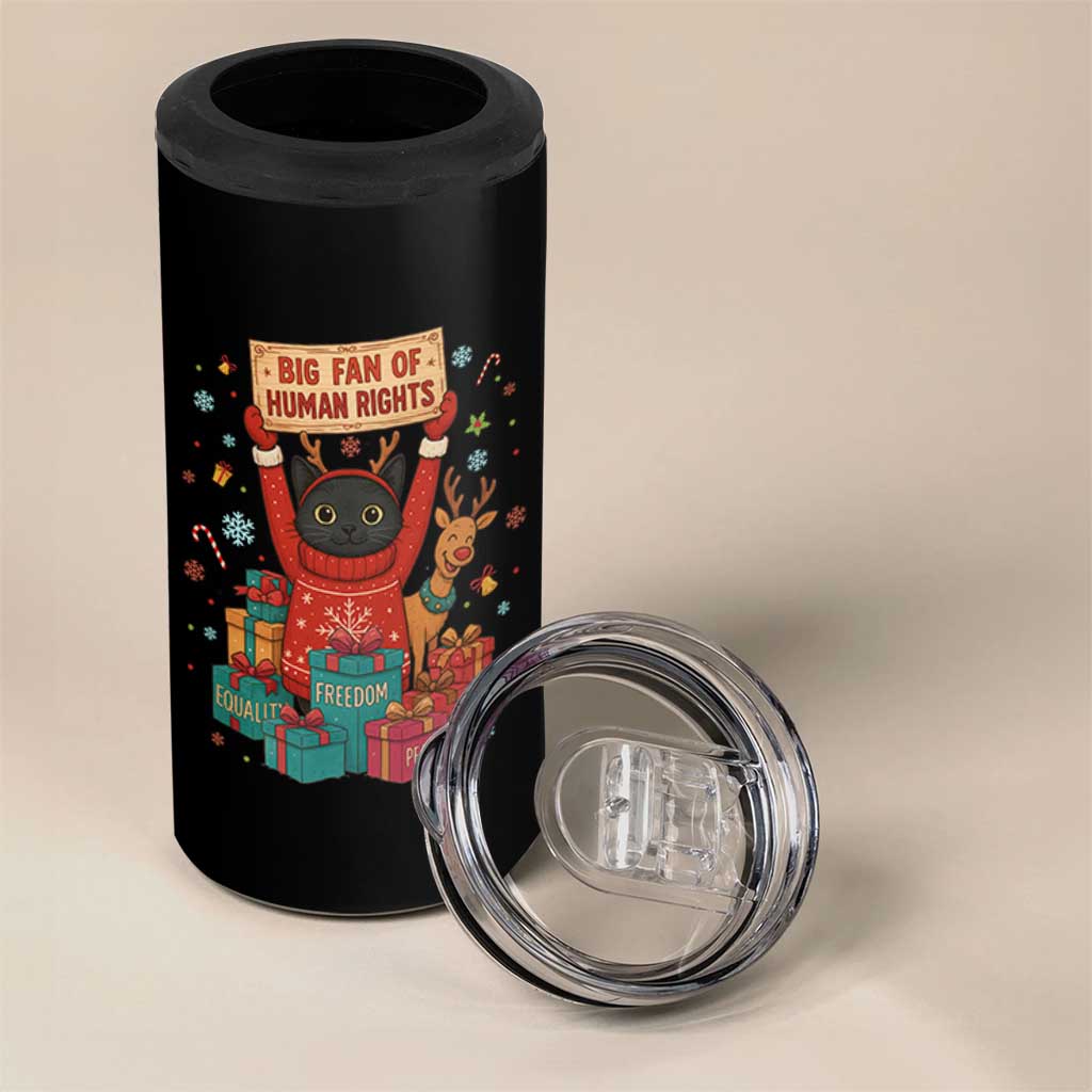 Cute Santa Cat Big Fan Of Human Rights 4 in 1 Can Cooler Tumbler Christmas Supporters - Wonder Print Shop