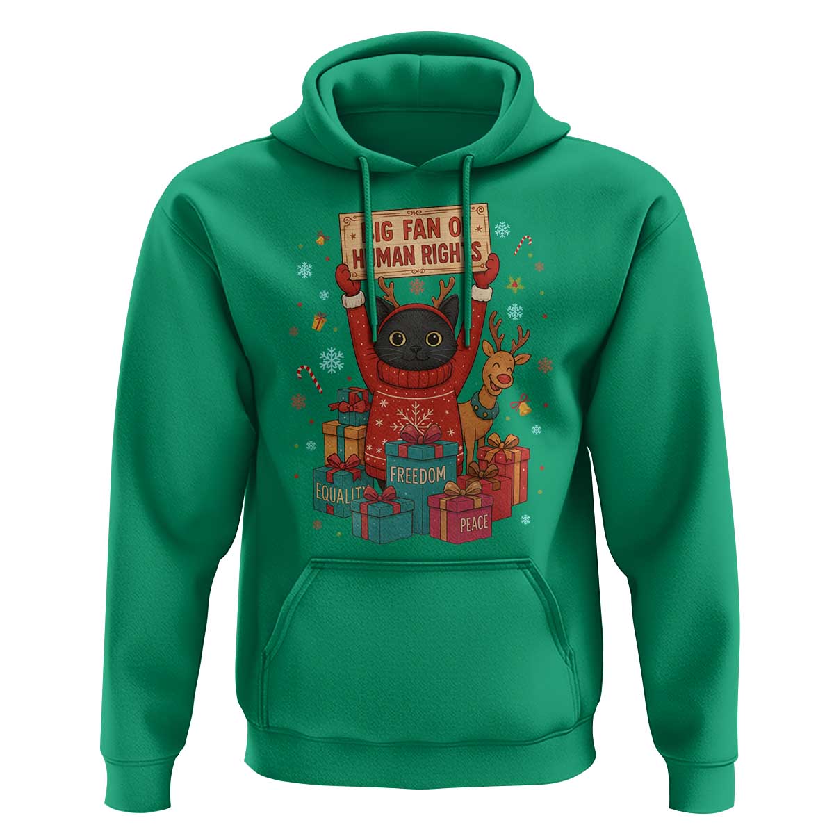 Cute Santa Cat Big Fan Of Human Rights Hoodie Christmas Supporters - Wonder Print Shop