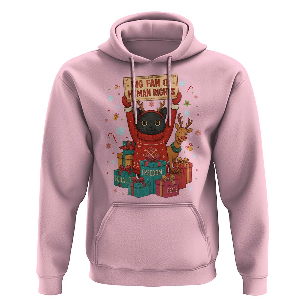 Cute Santa Cat Big Fan Of Human Rights Hoodie Christmas Supporters - Wonder Print Shop