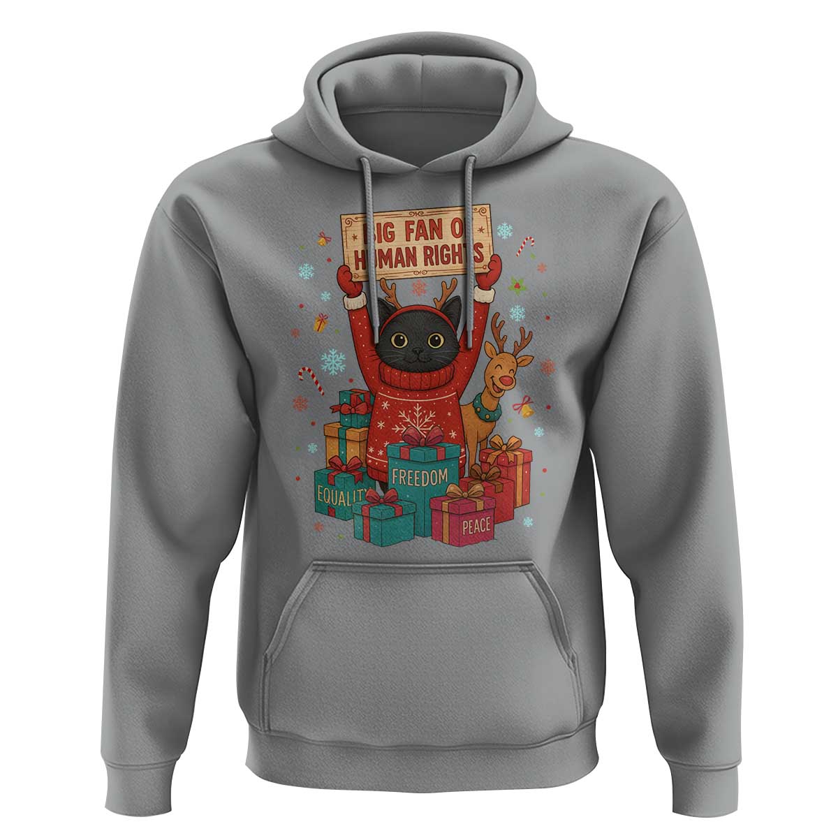 Cute Santa Cat Big Fan Of Human Rights Hoodie Christmas Supporters - Wonder Print Shop