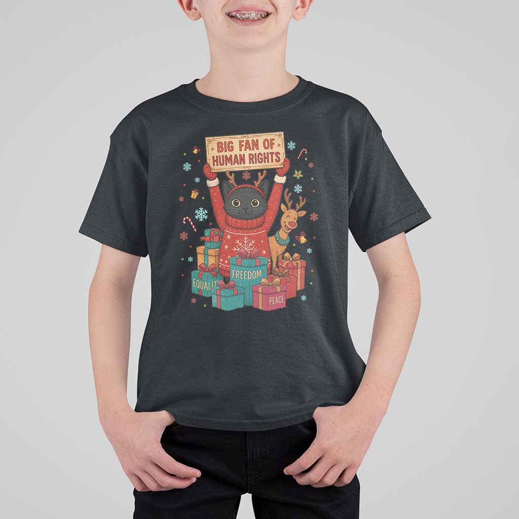Cute Santa Cat Big Fan Of Human Rights T Shirt For Kid Christmas Supporters - Wonder Print Shop