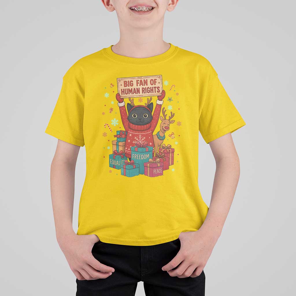 Cute Santa Cat Big Fan Of Human Rights T Shirt For Kid Christmas Supporters - Wonder Print Shop