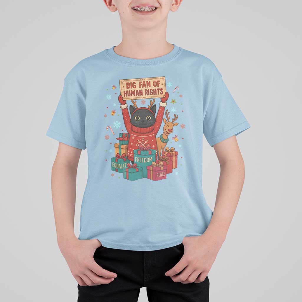 Cute Santa Cat Big Fan Of Human Rights T Shirt For Kid Christmas Supporters - Wonder Print Shop