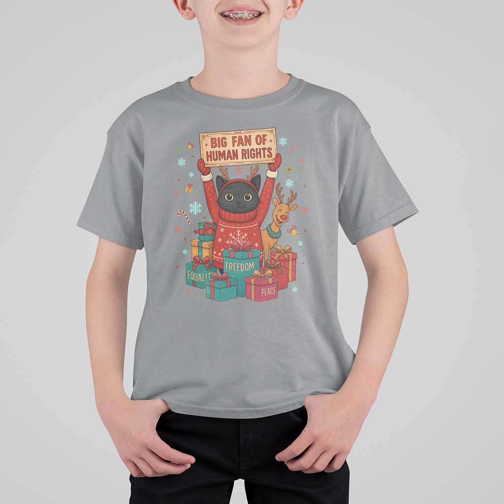 Cute Santa Cat Big Fan Of Human Rights T Shirt For Kid Christmas Supporters - Wonder Print Shop