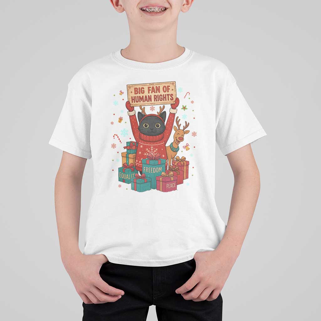 Cute Santa Cat Big Fan Of Human Rights T Shirt For Kid Christmas Supporters - Wonder Print Shop