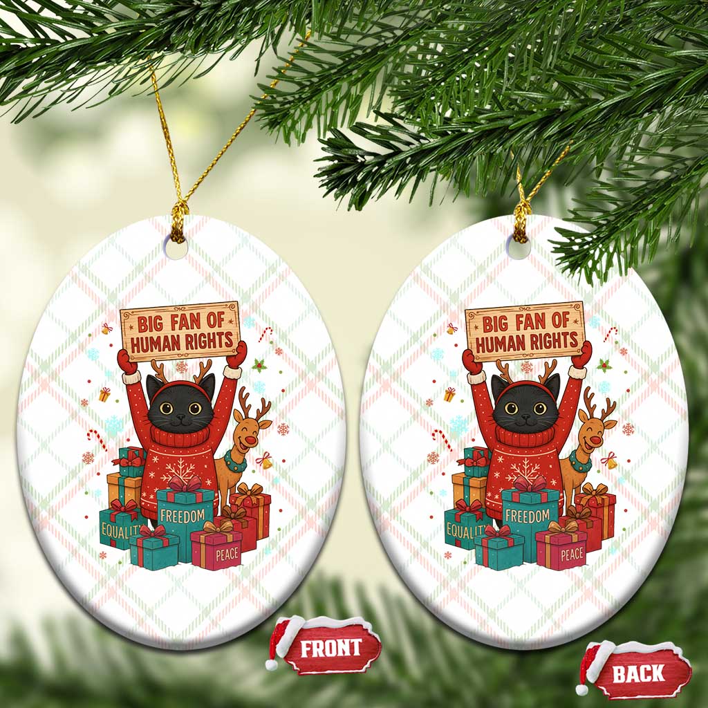 Cute Santa Cat Big Fan Of Human Rights Ceramic Ornament Christmas Supporters - Wonder Print Shop