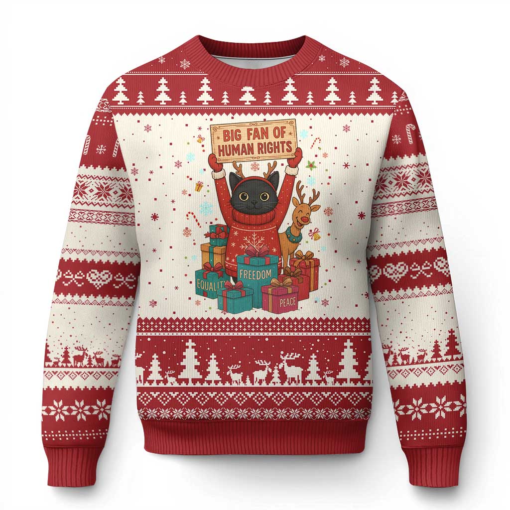 Cute Santa Cat Big Fan Of Human Rights Ugly Christmas Sweater Xmas Supporters - Wonder Print Shop