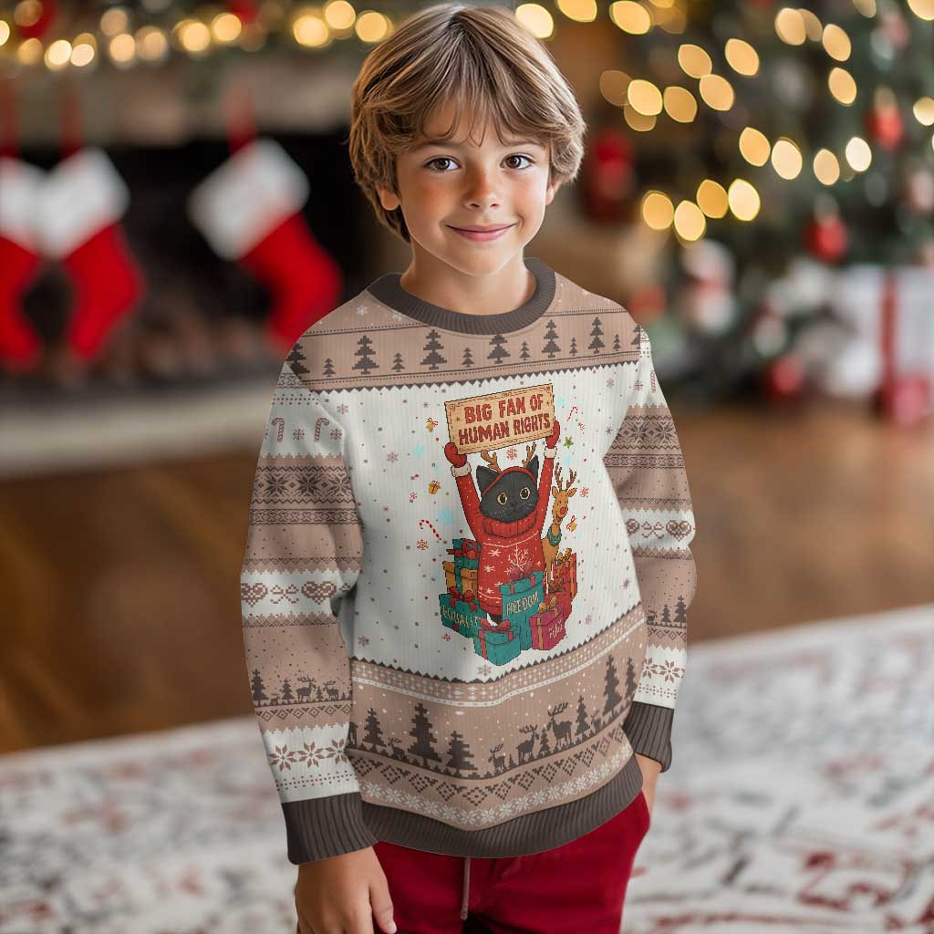 Cute Santa Cat Big Fan Of Human Rights Ugly Christmas Sweater Xmas Supporters - Wonder Print Shop