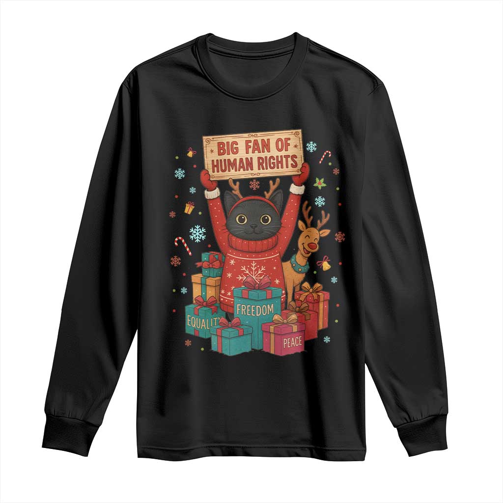 Cute Santa Cat Big Fan Of Human Rights Long Sleeve Shirt Christmas Supporters - Wonder Print Shop
