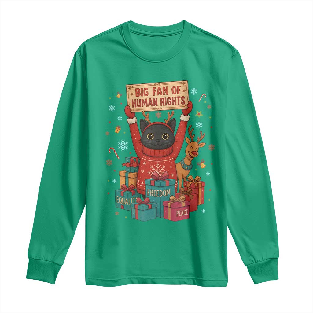 Cute Santa Cat Big Fan Of Human Rights Long Sleeve Shirt Christmas Supporters - Wonder Print Shop