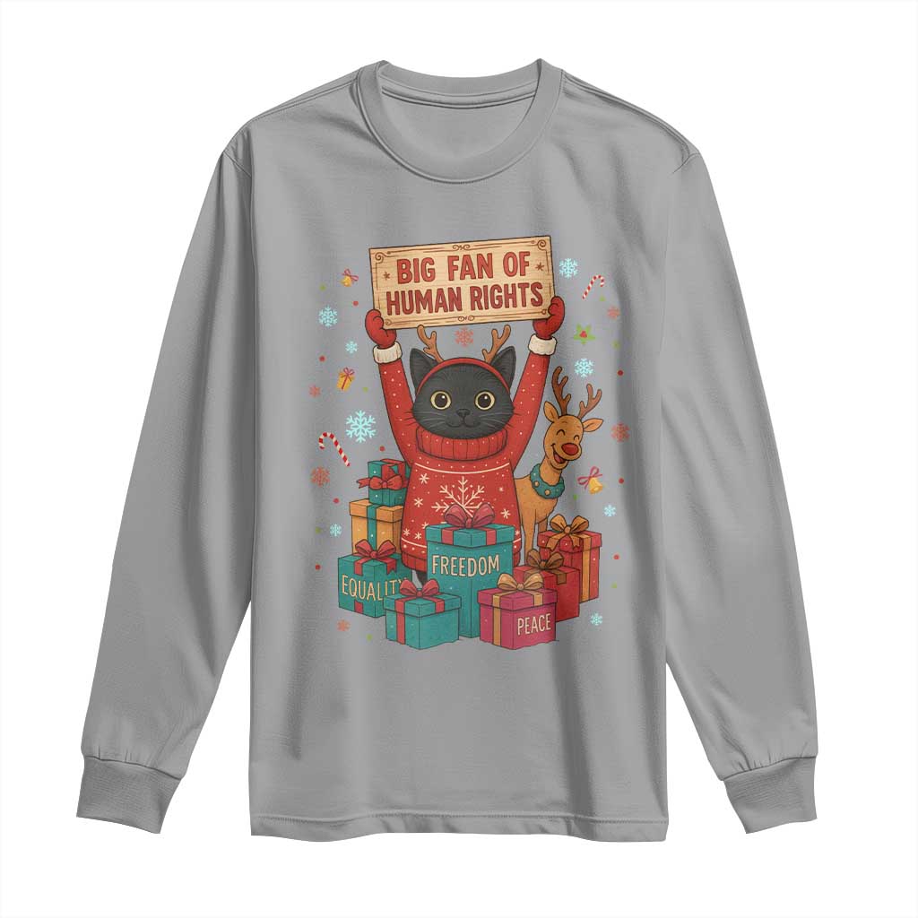 Cute Santa Cat Big Fan Of Human Rights Long Sleeve Shirt Christmas Supporters - Wonder Print Shop