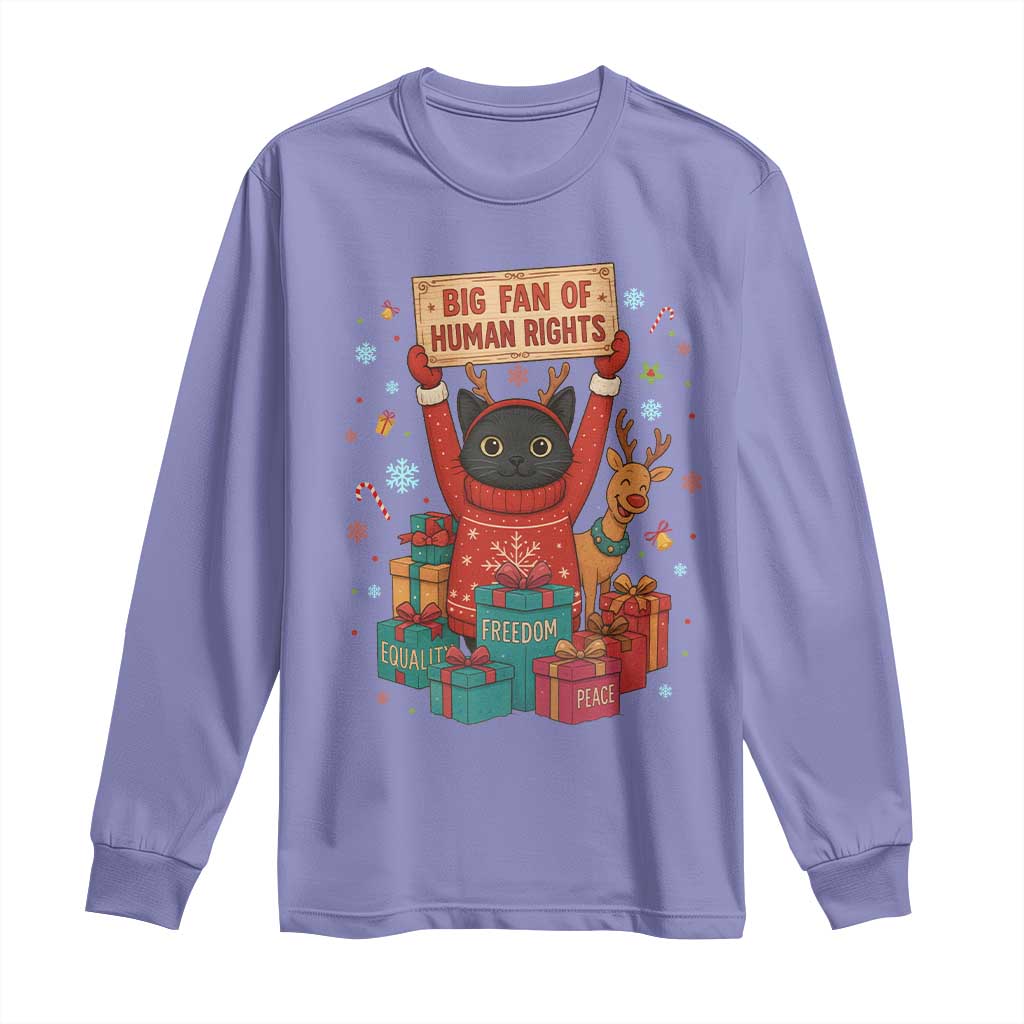 Cute Santa Cat Big Fan Of Human Rights Long Sleeve Shirt Christmas Supporters - Wonder Print Shop