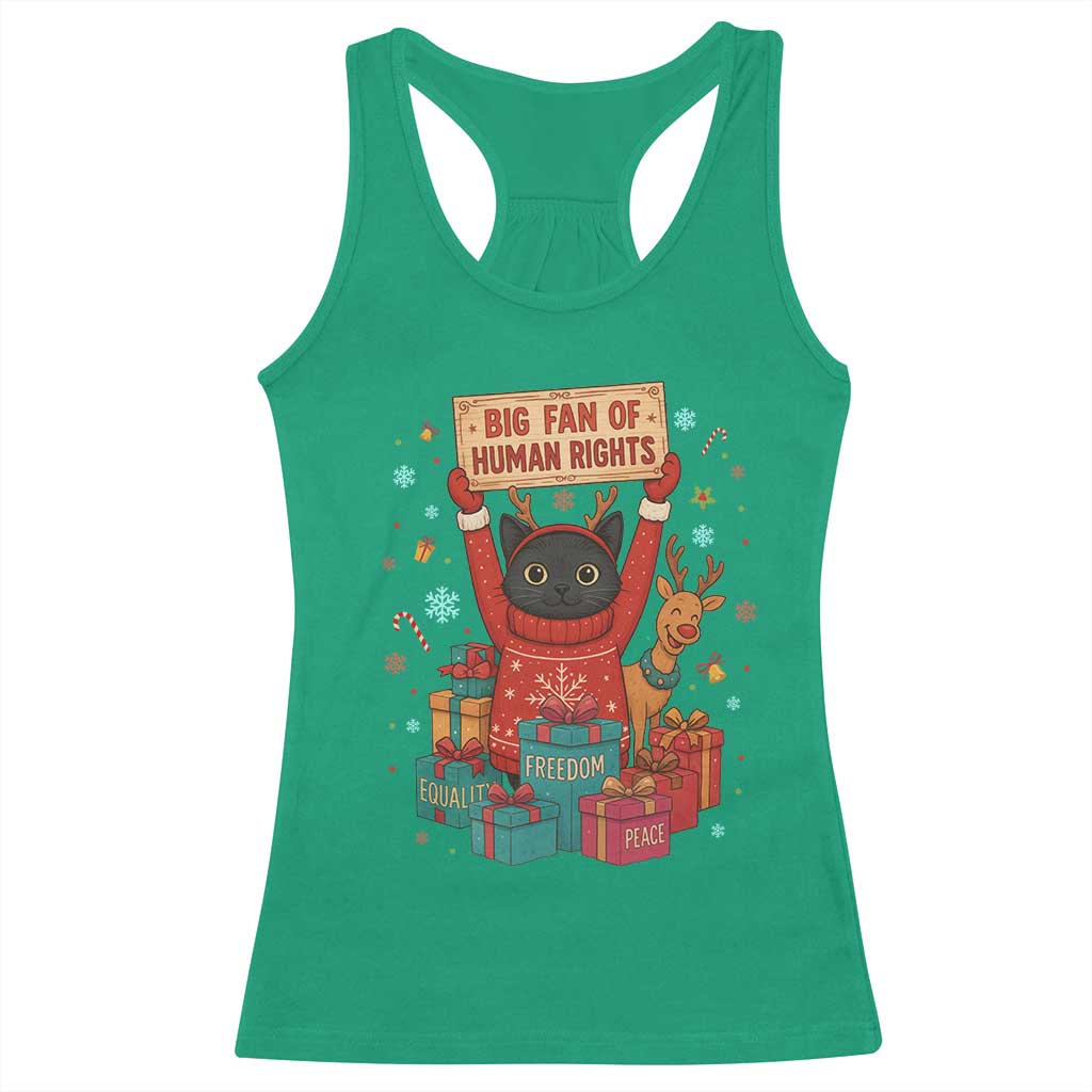 Cute Santa Cat Big Fan Of Human Rights Racerback Tank Top Christmas Supporters - Wonder Print Shop