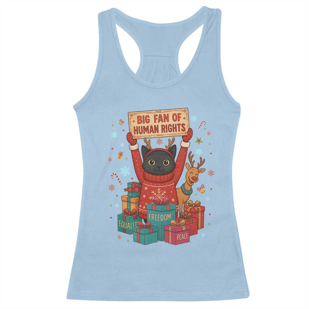 Cute Santa Cat Big Fan Of Human Rights Racerback Tank Top Christmas Supporters - Wonder Print Shop