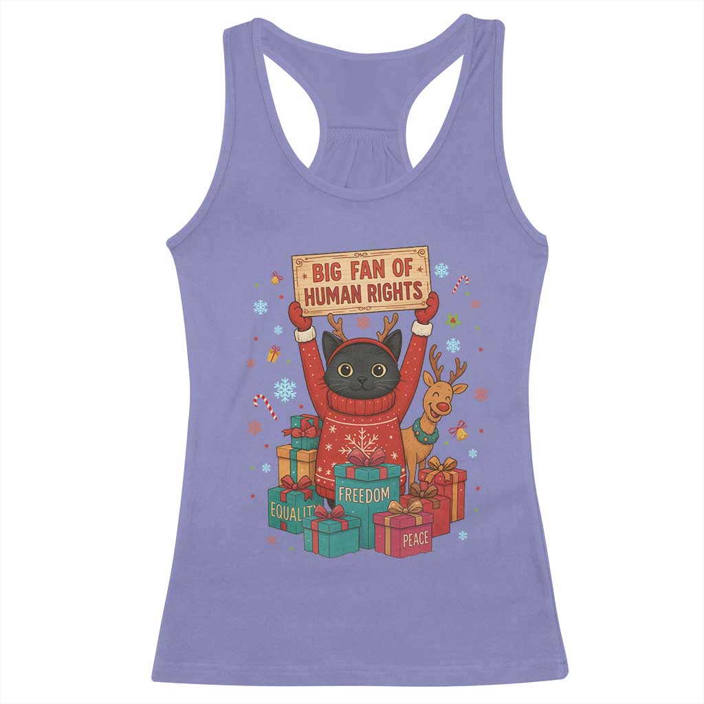 Cute Santa Cat Big Fan Of Human Rights Racerback Tank Top Christmas Supporters - Wonder Print Shop