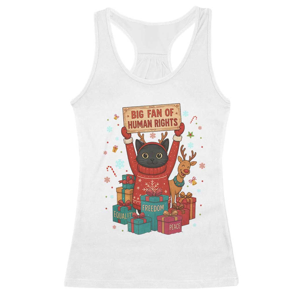 Cute Santa Cat Big Fan Of Human Rights Racerback Tank Top Christmas Supporters - Wonder Print Shop
