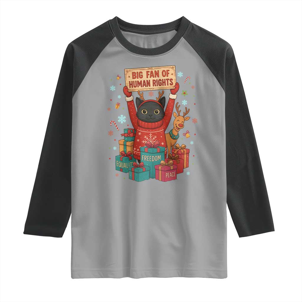 Cute Santa Cat Big Fan Of Human Rights Raglan Shirt Christmas Supporters - Wonder Print Shop