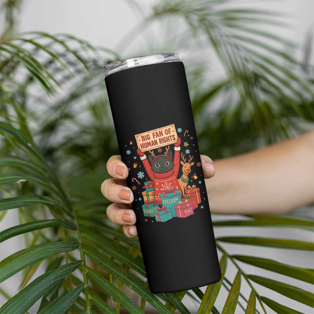 Cute Santa Cat Big Fan Of Human Rights Skinny Tumbler Christmas Supporters - Wonder Print Shop