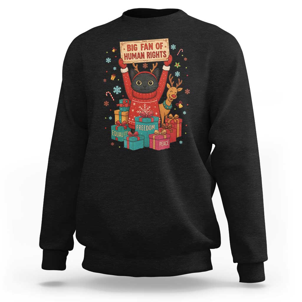Cute Santa Cat Big Fan Of Human Rights Sweatshirt Christmas Supporters - Wonder Print Shop