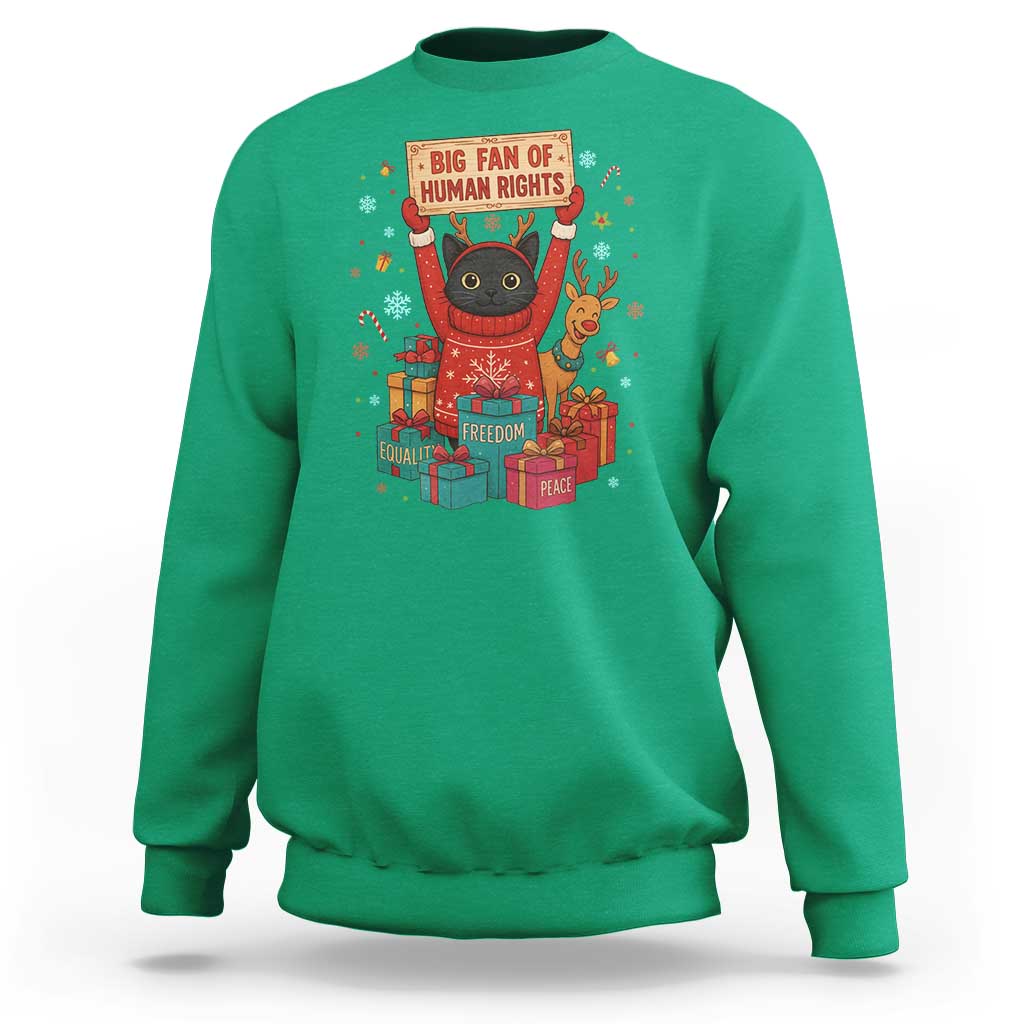 Cute Santa Cat Big Fan Of Human Rights Sweatshirt Christmas Supporters - Wonder Print Shop