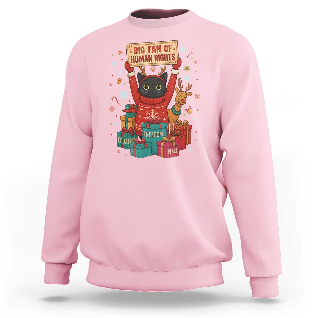 Cute Santa Cat Big Fan Of Human Rights Sweatshirt Christmas Supporters - Wonder Print Shop