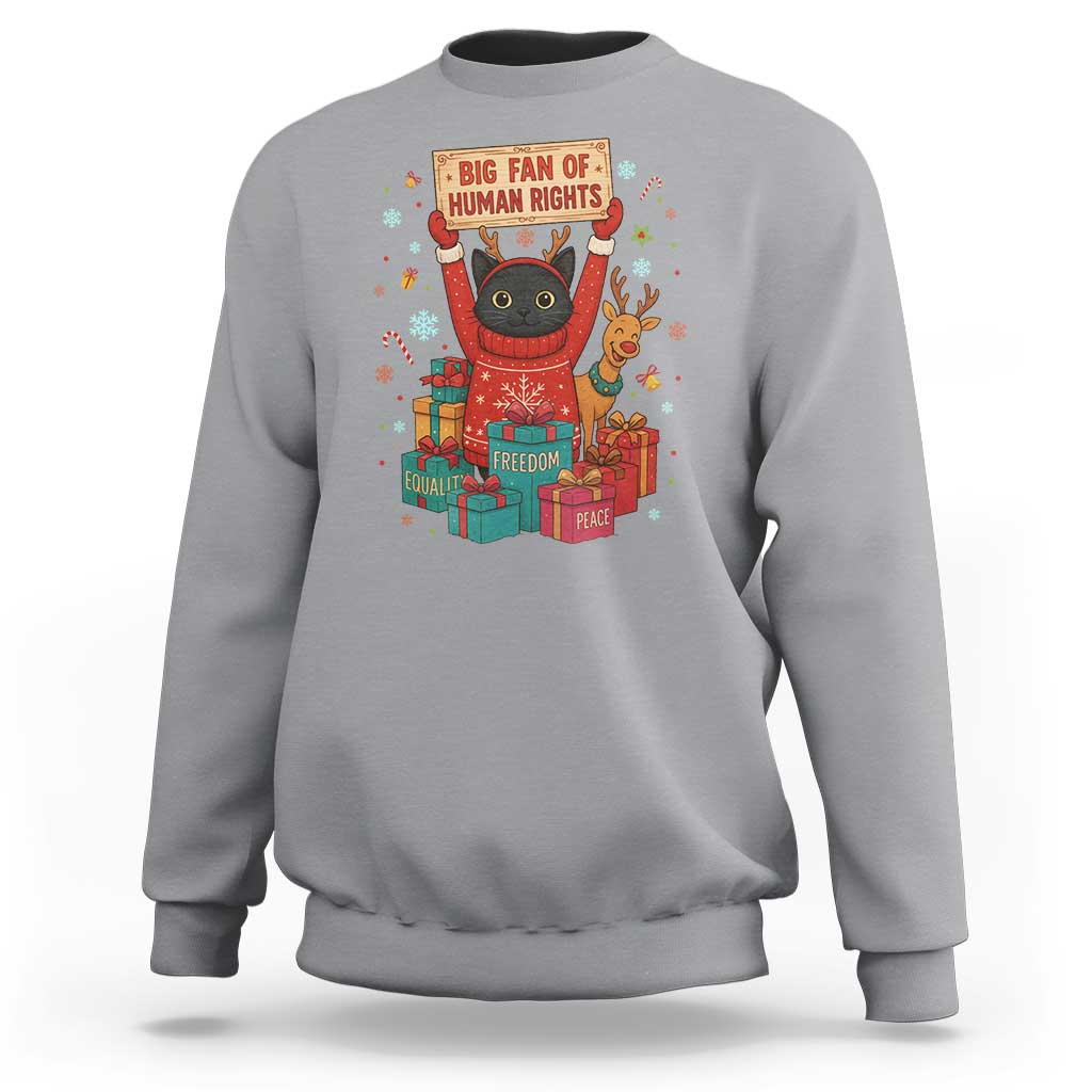 Cute Santa Cat Big Fan Of Human Rights Sweatshirt Christmas Supporters - Wonder Print Shop