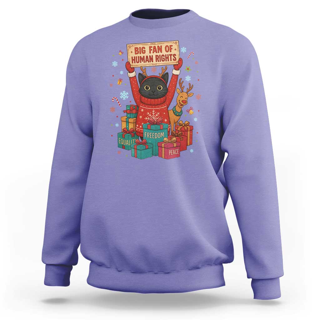 Cute Santa Cat Big Fan Of Human Rights Sweatshirt Christmas Supporters - Wonder Print Shop
