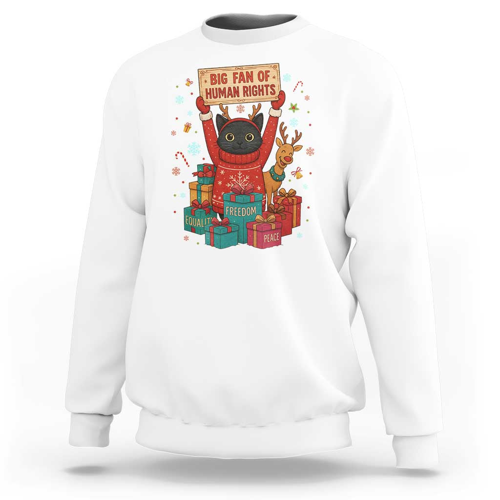Cute Santa Cat Big Fan Of Human Rights Sweatshirt Christmas Supporters - Wonder Print Shop
