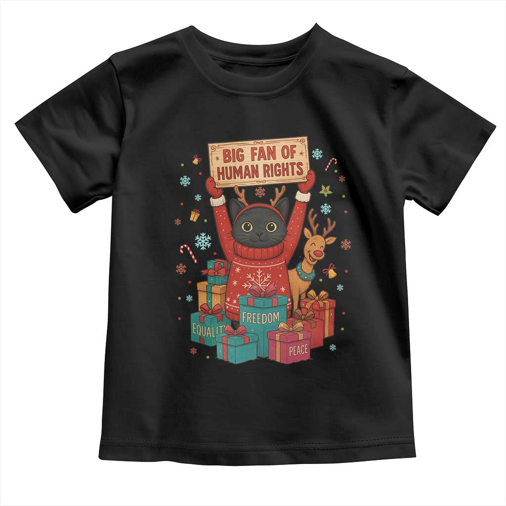 Cute Santa Cat Big Fan Of Human Rights Toddler T Shirt Christmas Supporters - Wonder Print Shop