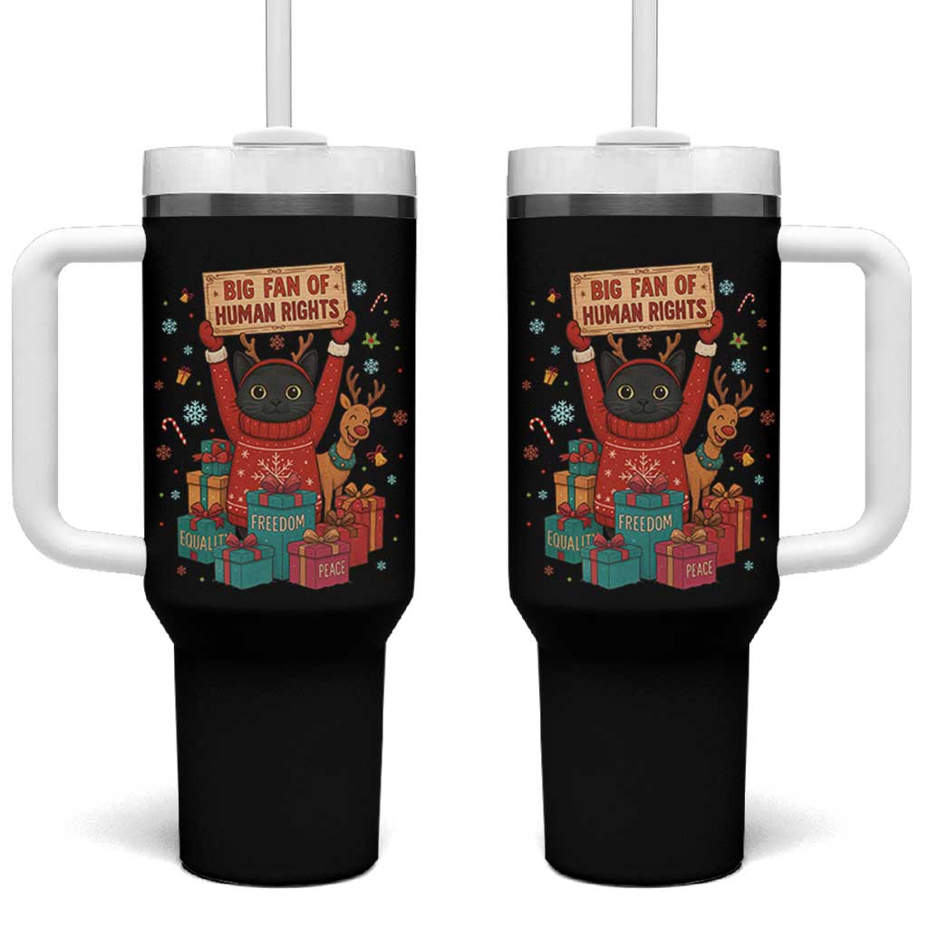 Cute Santa Cat Big Fan Of Human Rights Tumbler With Handle Christmas Supporters - Wonder Print Shop