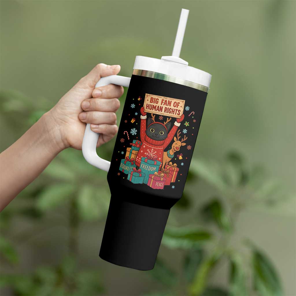 Cute Santa Cat Big Fan Of Human Rights Tumbler With Handle Christmas Supporters - Wonder Print Shop