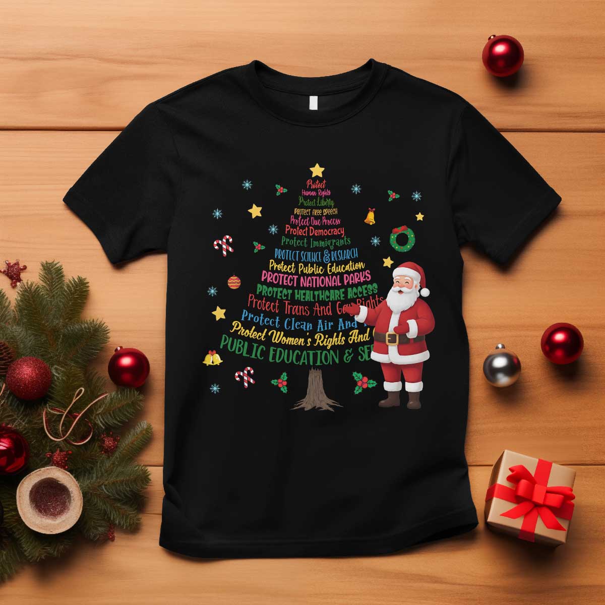 Pro Democracy Activist Christmas Tree T Shirt Human Rights Xmas Gift - Wonder Print Shop