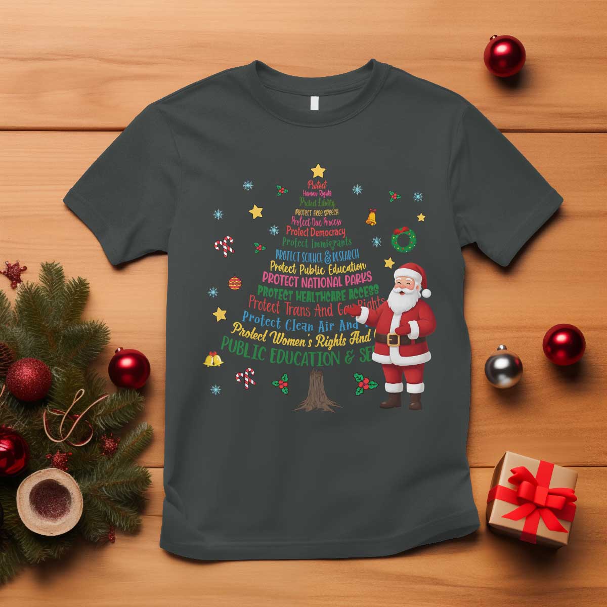 Pro Democracy Activist Christmas Tree T Shirt Human Rights Xmas Gift - Wonder Print Shop