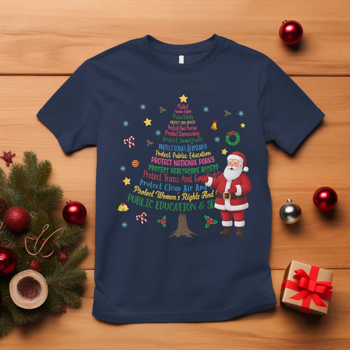 Pro Democracy Activist Christmas Tree T Shirt Human Rights Xmas Gift - Wonder Print Shop