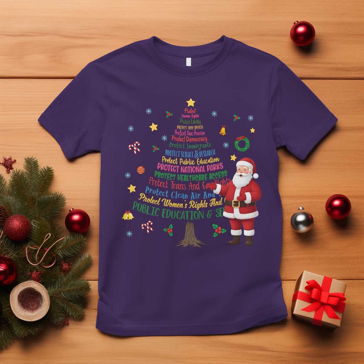 Pro Democracy Activist Christmas Tree T Shirt Human Rights Xmas Gift - Wonder Print Shop