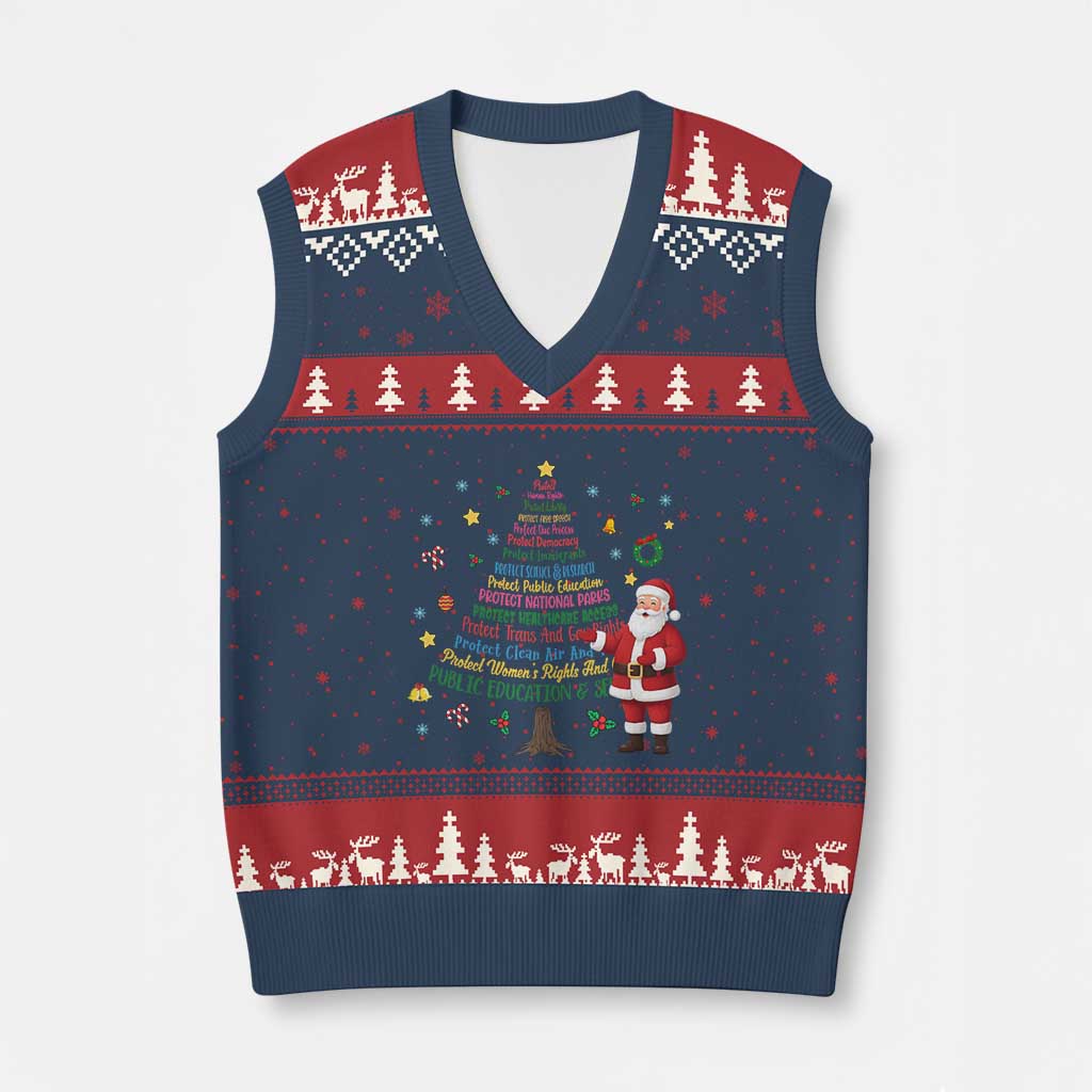 Pro Democracy Activist Xmas Tree V-Neck Knit Sweater Vest Human Rights Xmas Gift - Wonder Print Shop